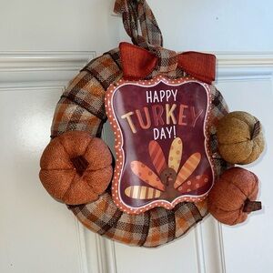 Fall Mini Wreath Pumpkin Happy Turkey Day  10 Inch Front Door Indoor Decor